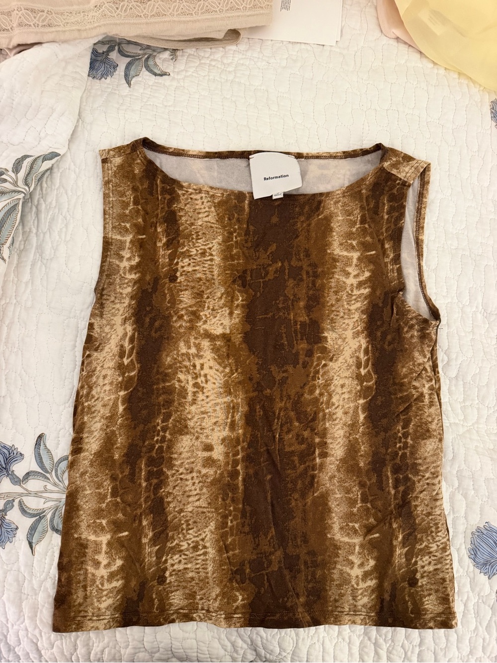 Reformation Brown and Tan Printed Sleeveless Camisole